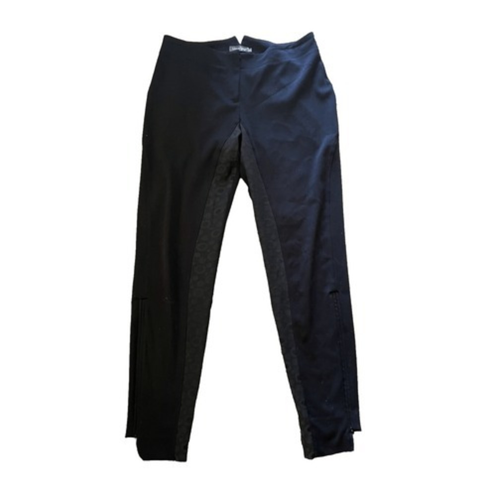 RARE Maya Negri Womens Medium Israeli Designer Black Pants Brocade Inset Inseam